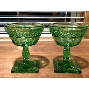 Set of 2 Vintage McKee Opal Green Champagne Tall Sherbet Glass